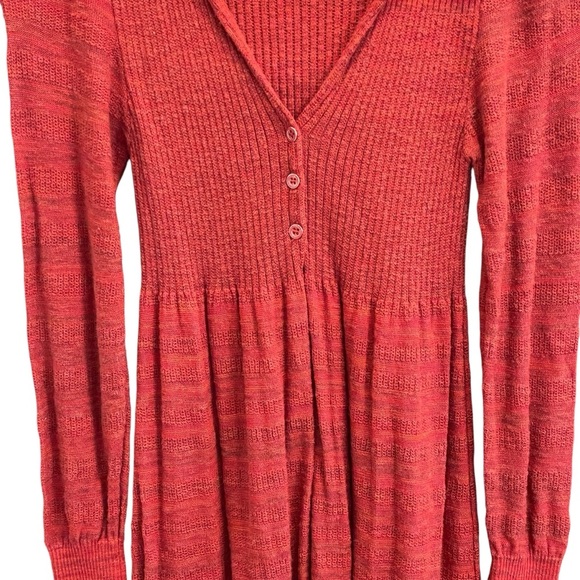 Free People Red Rain or Shine Knit Mini Dress Size Small Collared Sweater - Picture 4 of 11
